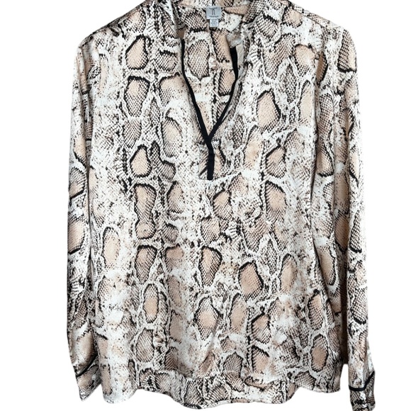 Tristan | Women's Serpentine Blouse Animal Snake Print Long Sleeve V-neck Top - Picture 1 of 8